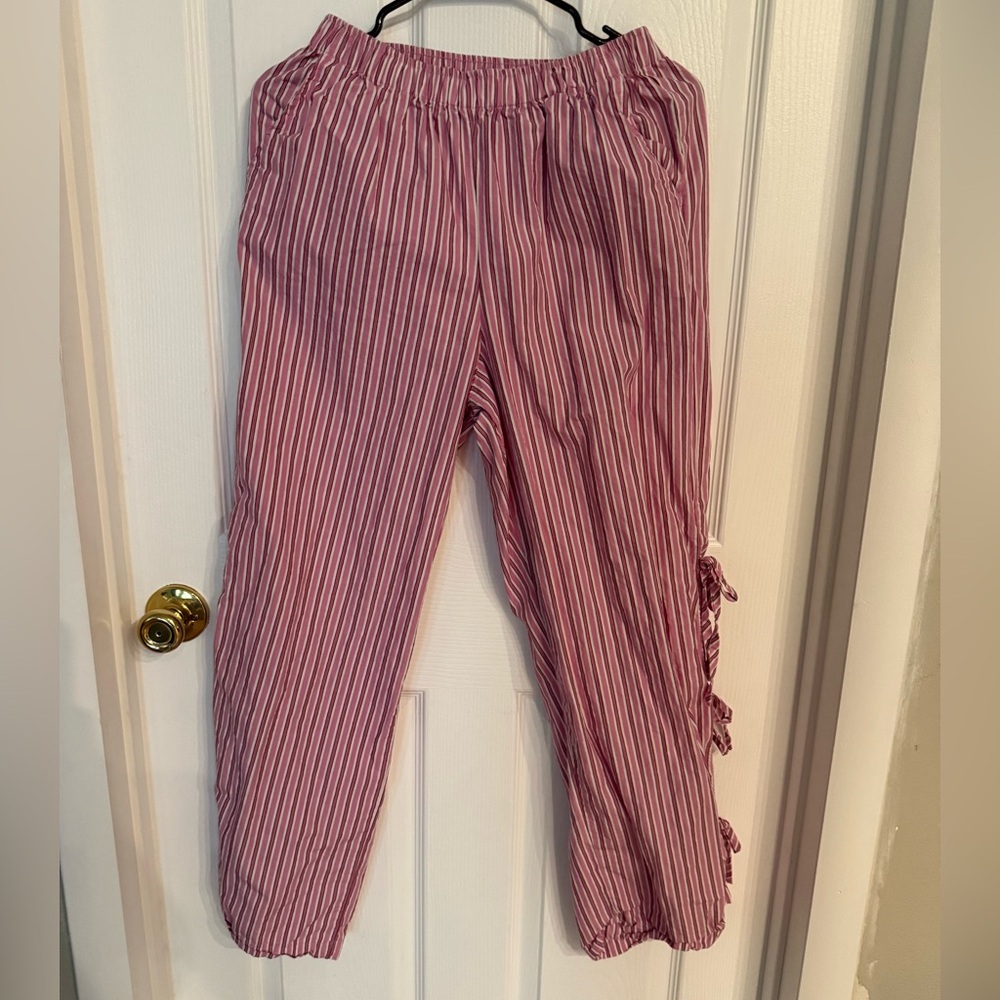 Wild Fable Pink and White Stripped Pants with Tie details on the side Size S